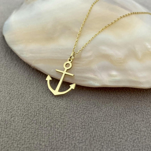 14 Ayar Altın Kaplama Çapa Kolye: 925 Ayar Gümüş Minimal Kolye - Lisen Aksesuar