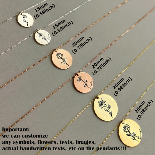 14 Ayar Altın Kaplama Doğum Çiçeği Kolye: 925 Ayar Gümüş Kişiye Özel Gravürlü Madalyon - Lisen Aksesuar