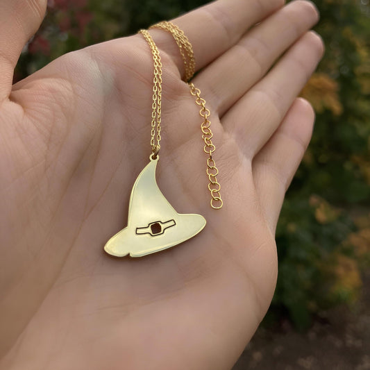 925 Ayar Gümüş Cadı Şapkası Kolye: Altın Kaplama Halloween Temalı Gotik Kolye - Lisen Aksesuar