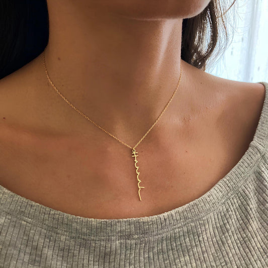 925 Ayar Gümüş Kişiye Özel Dikey İsim Kolyesi: 14 Ayar Altın Kaplama Kişiselleştirilmiş Takı - Lisen Aksesuar