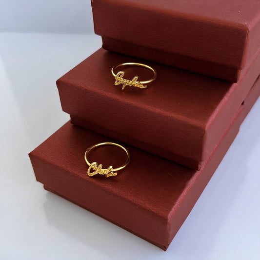 925 Ayar Gümüş Kişiye Özel El Yazısı İsim Yüzüğü: Altın Kaplama Harf Yüzük - Lisen Aksesuar