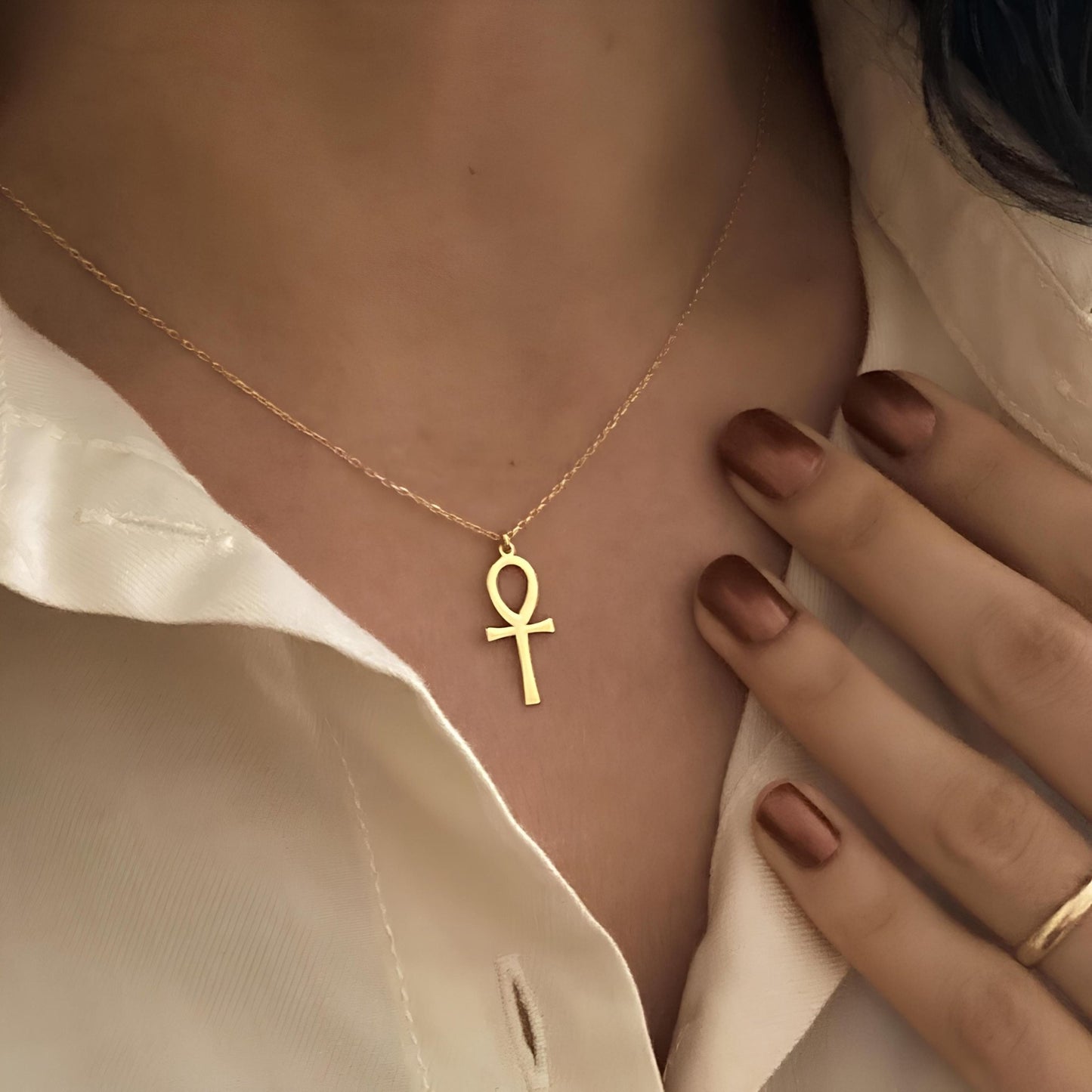 14 Ayar Altın Ankh Kolye: 925 Ayar Gümüş Mısır Yaşam Anahtarı Spiritüel Takı - Lisen Aksesuar