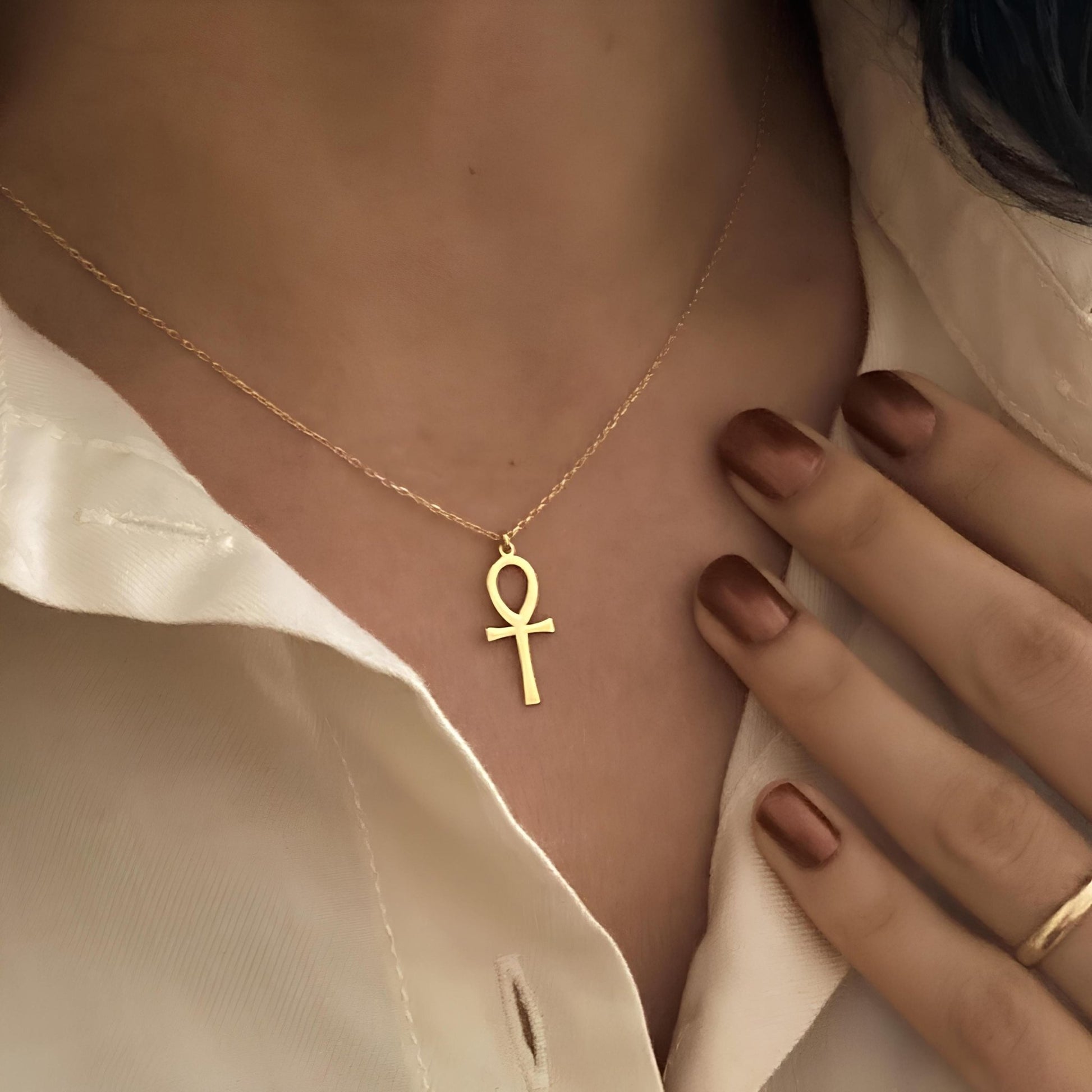 14 Ayar Altın Ankh Kolye: 925 Ayar Gümüş Mısır Yaşam Anahtarı Spiritüel Takı - Lisen Aksesuar