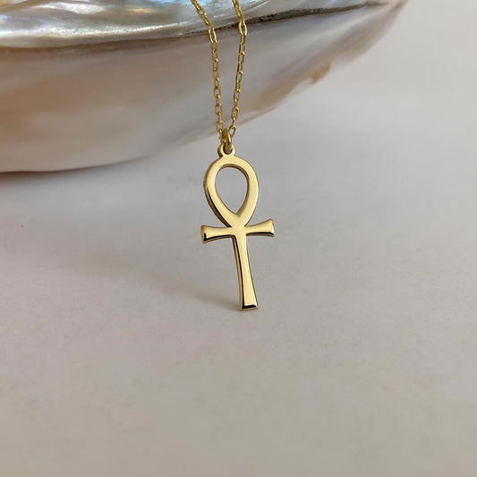 14 Ayar Altın Ankh Kolye: 925 Ayar Gümüş Mısır Yaşam Anahtarı Spiritüel Takı - Lisen Aksesuar