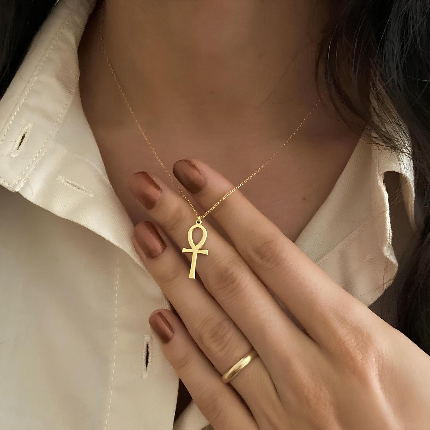 14 Ayar Altın Ankh Kolye: 925 Ayar Gümüş Mısır Yaşam Anahtarı Spiritüel Takı - Lisen Aksesuar