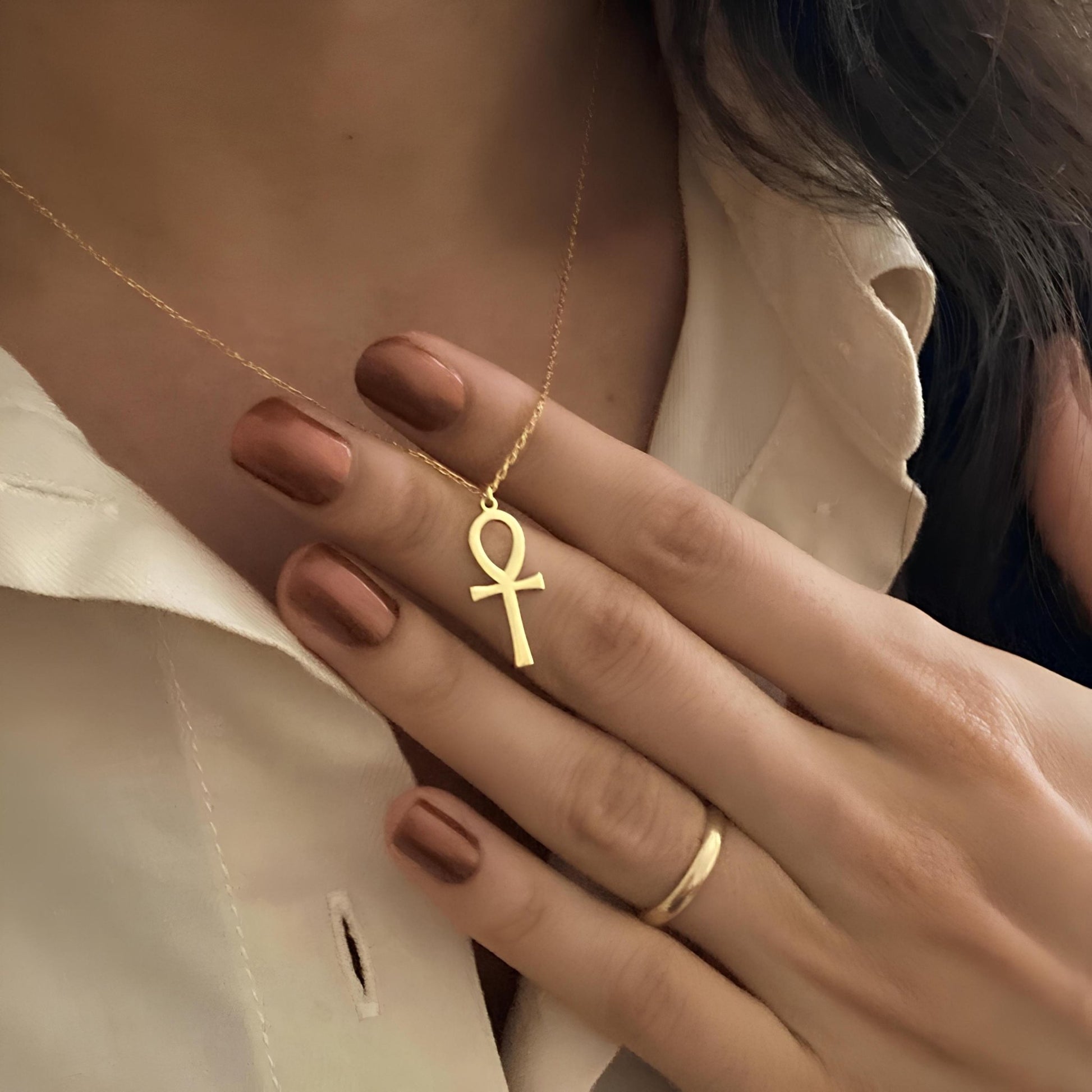 14 Ayar Altın Ankh Kolye: 925 Ayar Gümüş Mısır Yaşam Anahtarı Spiritüel Takı - Lisen Aksesuar
