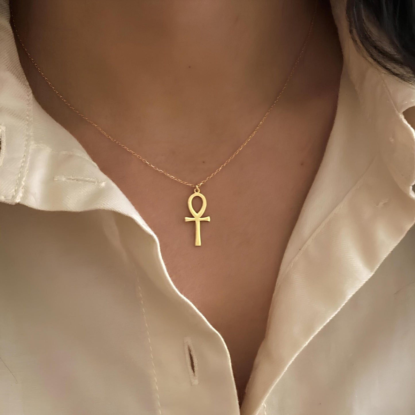 14 Ayar Altın Ankh Kolye: 925 Ayar Gümüş Mısır Yaşam Anahtarı Spiritüel Takı - Lisen Aksesuar