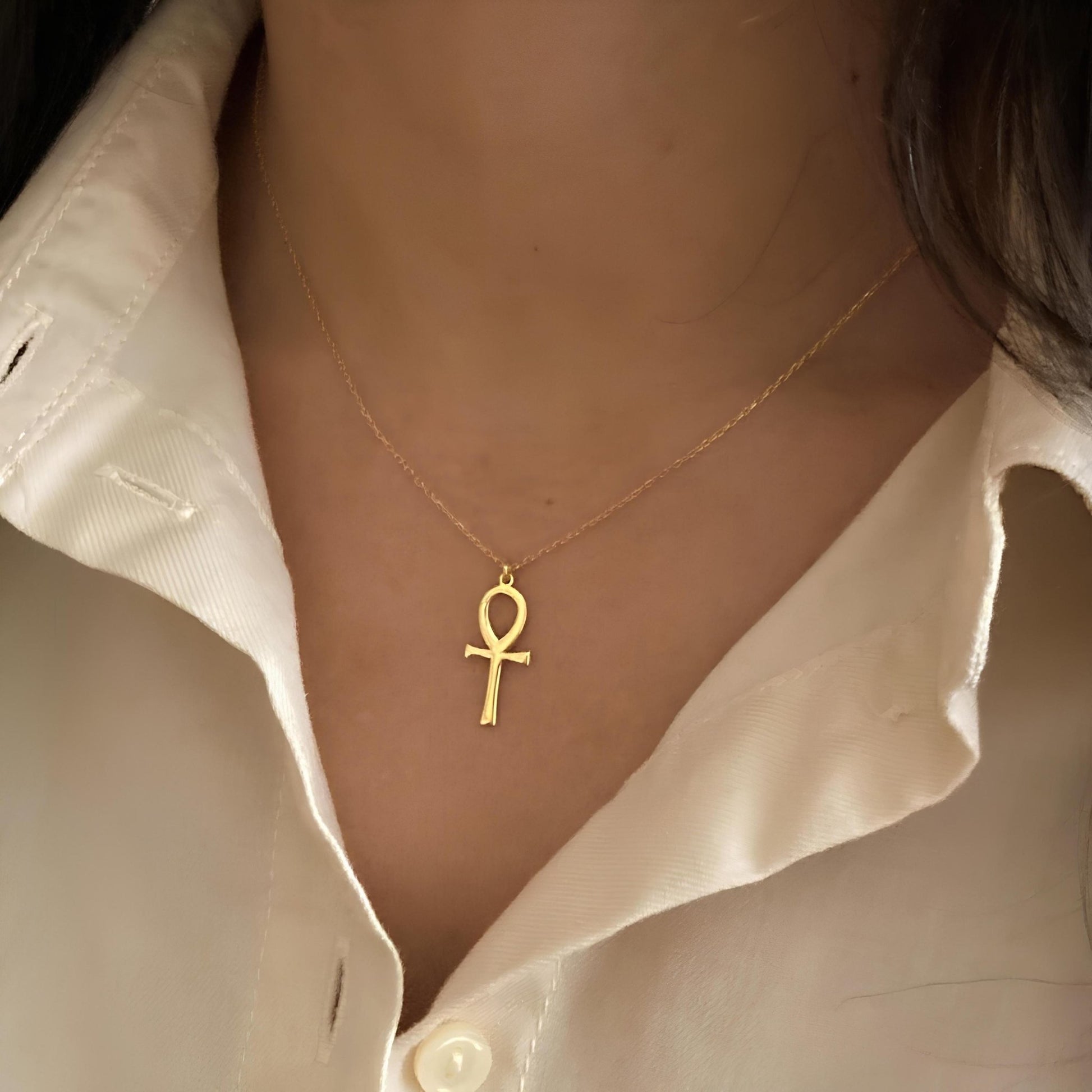 14 Ayar Altın Ankh Kolye: 925 Ayar Gümüş Mısır Yaşam Anahtarı Spiritüel Takı - Lisen Aksesuar