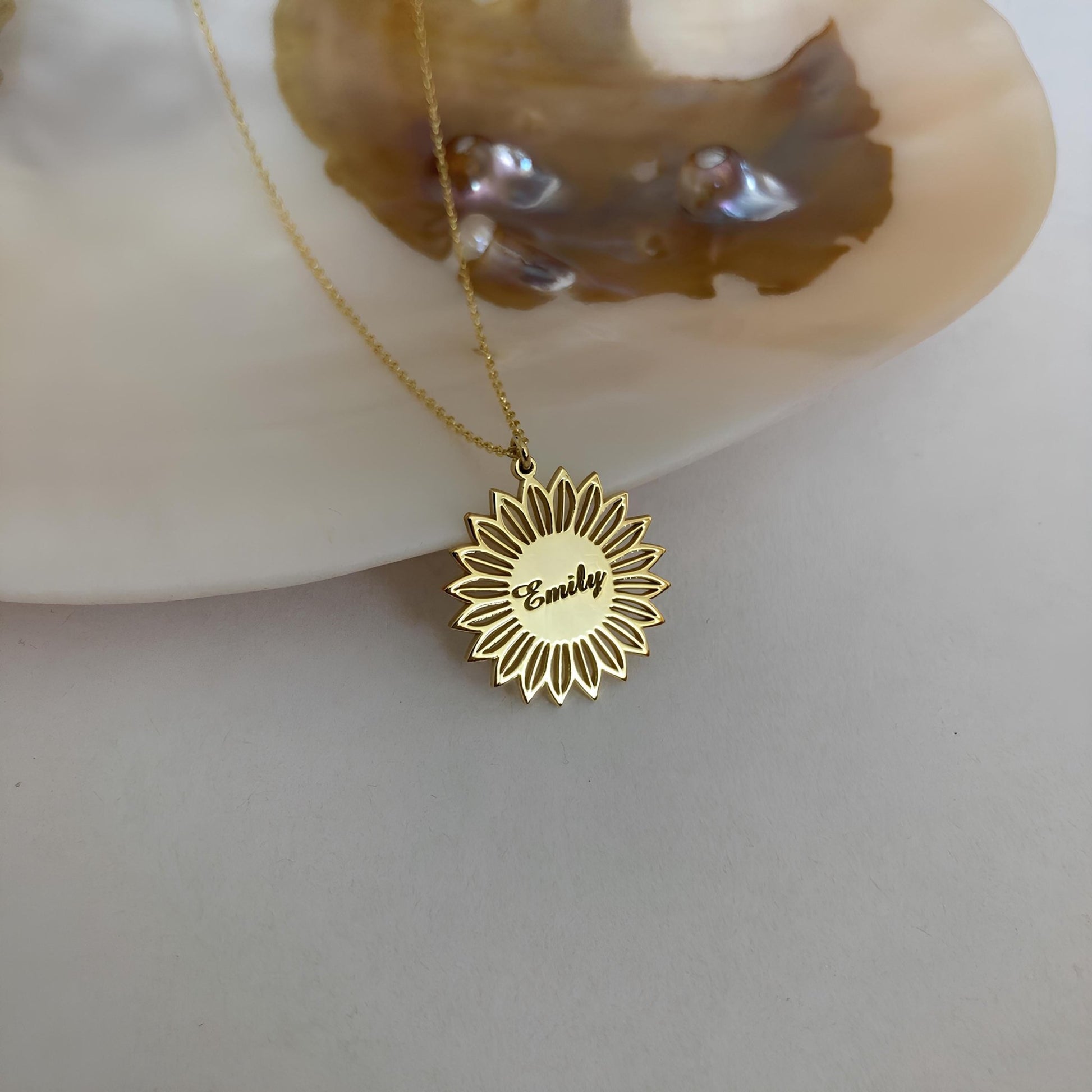14 Ayar Altın Kaplama Ayçiçeği İsimli Kolye: 925 Ayar Gümüş Kişiye Özel Minimal Çiçek Kolye - Lisen Aksesuar