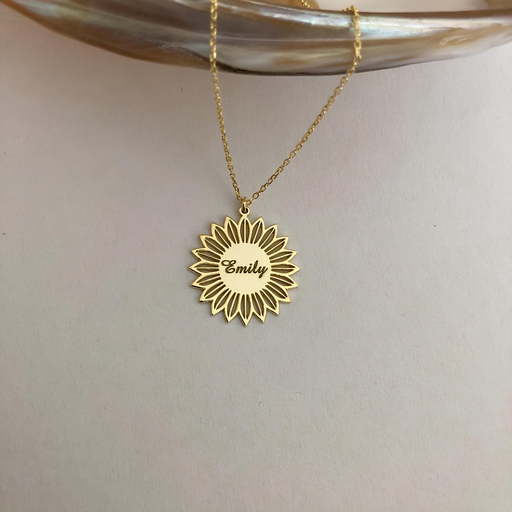 14 Ayar Altın Kaplama Ayçiçeği İsimli Kolye: 925 Ayar Gümüş Kişiye Özel Minimal Çiçek Kolye - Lisen Aksesuar