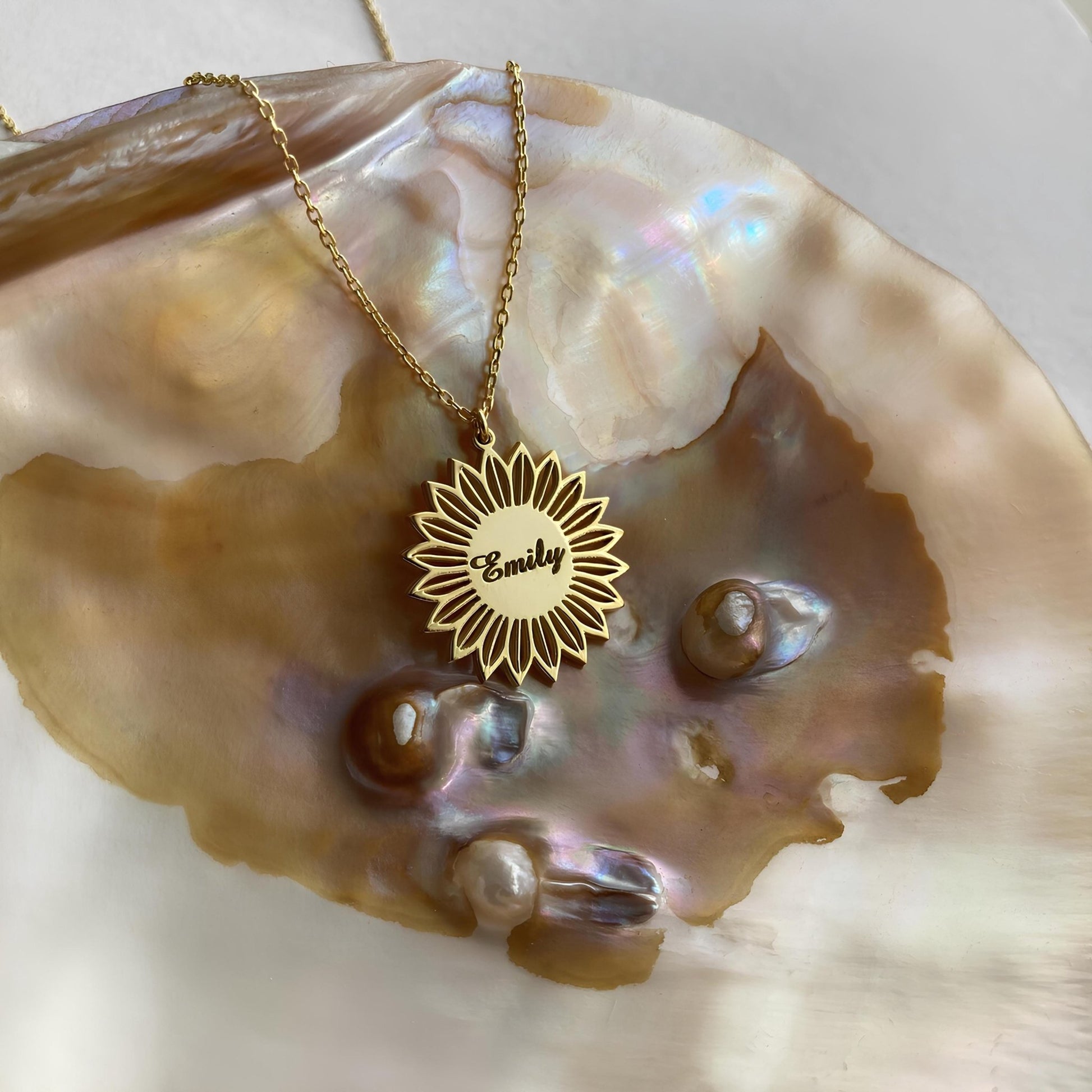 14 Ayar Altın Kaplama Ayçiçeği İsimli Kolye: 925 Ayar Gümüş Kişiye Özel Minimal Çiçek Kolye - Lisen Aksesuar