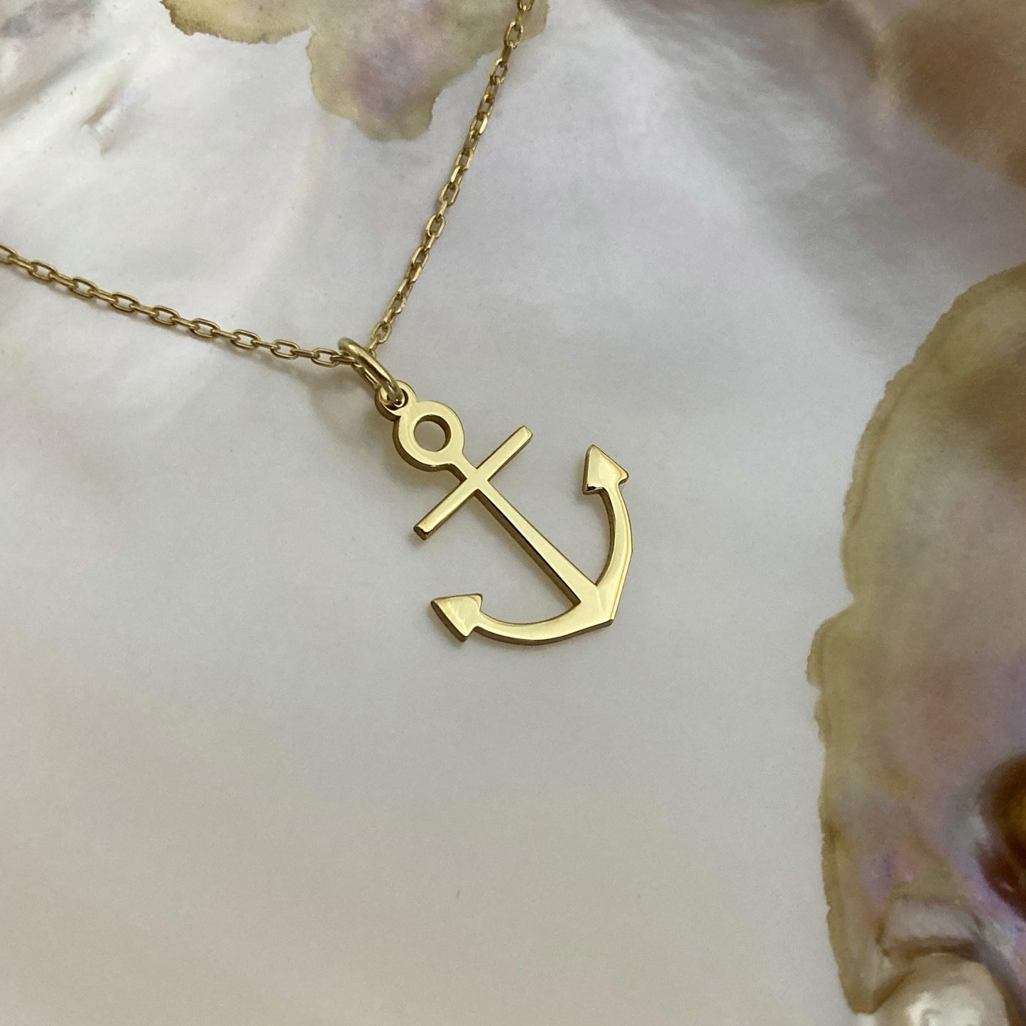 14 Ayar Altın Kaplama Çapa Kolye: 925 Ayar Gümüş Minimal Kolye - Lisen Aksesuar