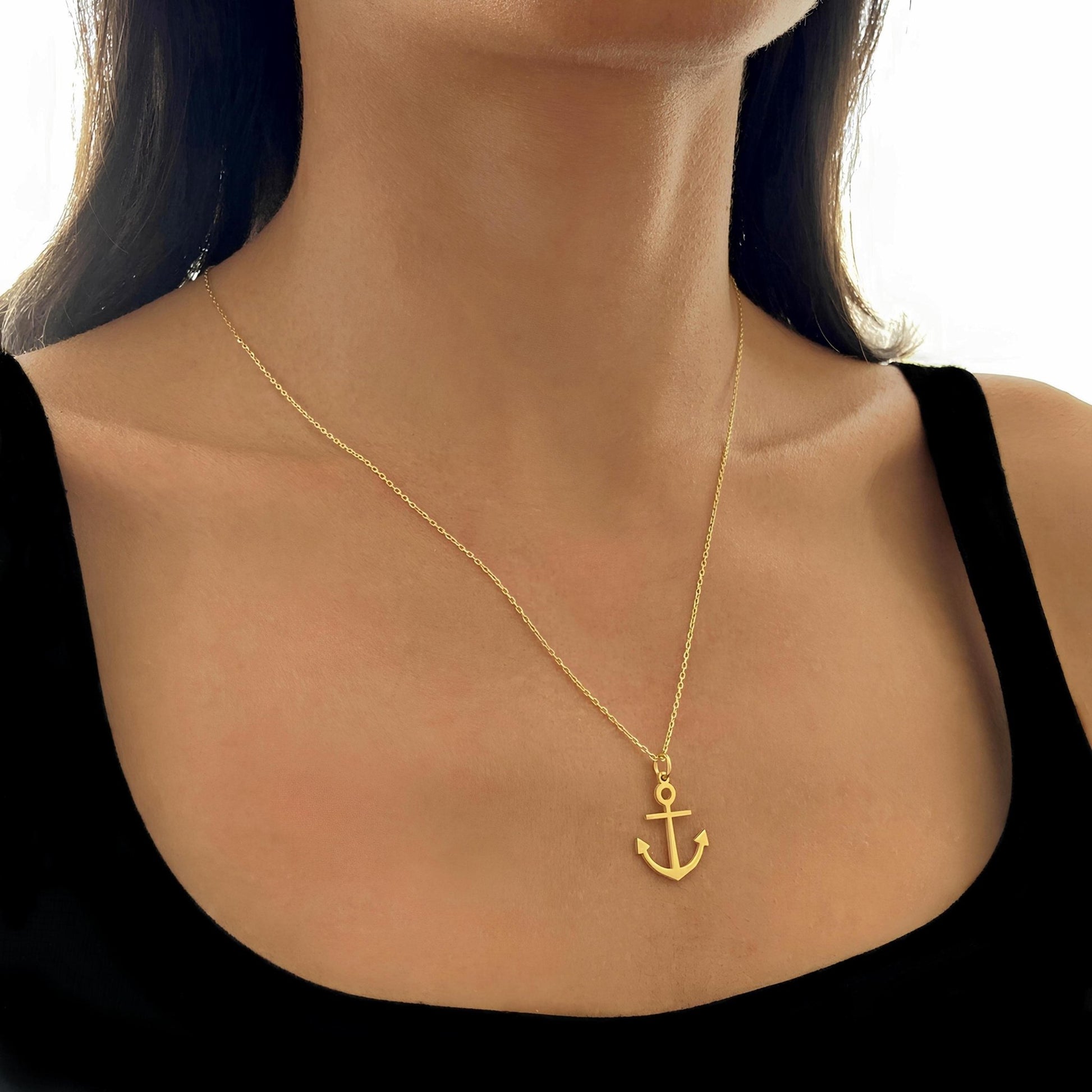 14 Ayar Altın Kaplama Çapa Kolye: 925 Ayar Gümüş Minimal Kolye - Lisen Aksesuar