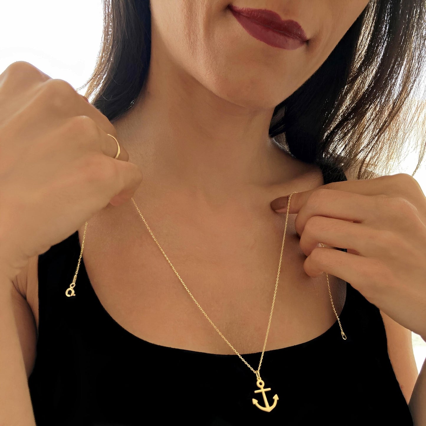 14 Ayar Altın Kaplama Çapa Kolye: 925 Ayar Gümüş Minimal Kolye - Lisen Aksesuar