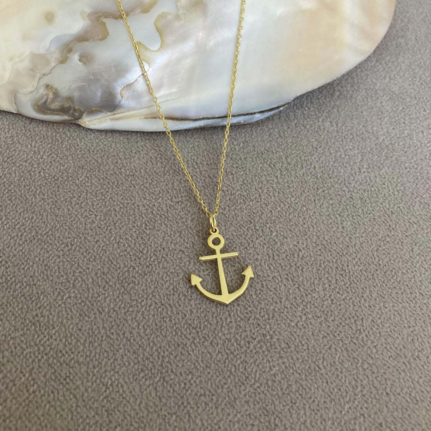 14 Ayar Altın Kaplama Çapa Kolye: 925 Ayar Gümüş Minimal Kolye - Lisen Aksesuar