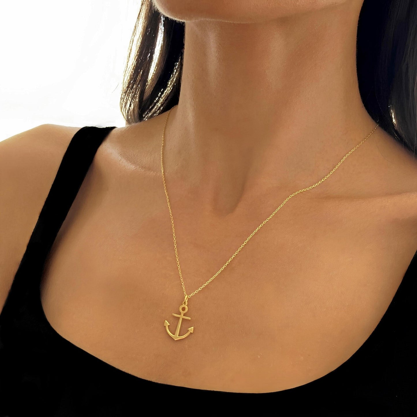 14 Ayar Altın Kaplama Çapa Kolye: 925 Ayar Gümüş Minimal Kolye - Lisen Aksesuar