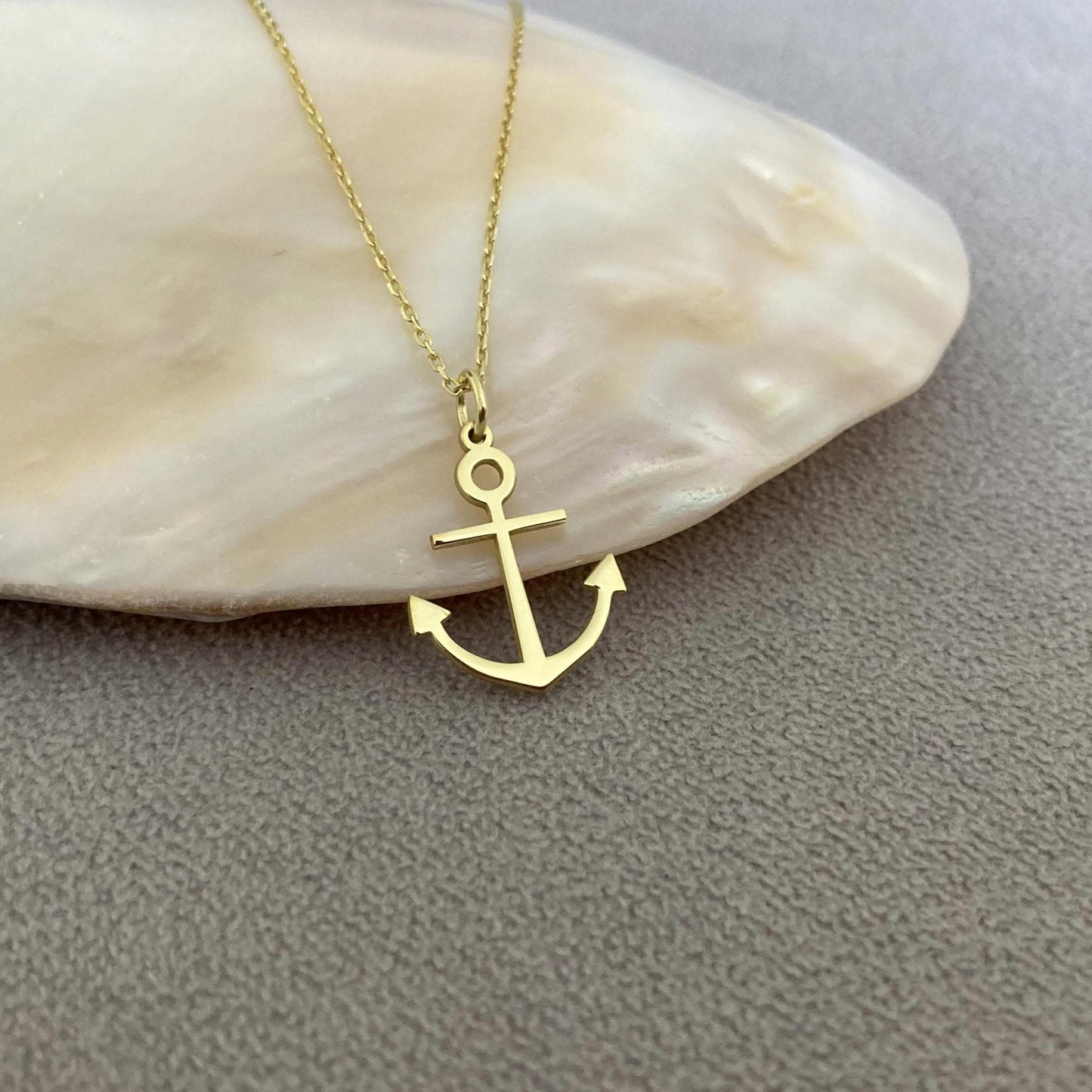 14 Ayar Altın Kaplama Çapa Kolye: 925 Ayar Gümüş Minimal Kolye - Lisen Aksesuar