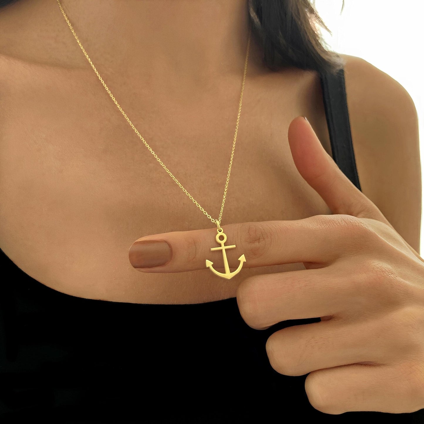 14 Ayar Altın Kaplama Çapa Kolye: 925 Ayar Gümüş Minimal Kolye - Lisen Aksesuar