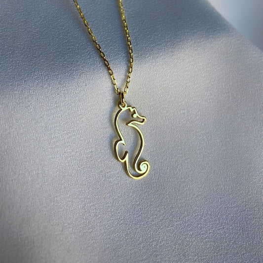 14 Ayar Altın Kaplama Denizatı Kolye: 925 Ayar Gümüş Deniz Temalı Minimal Kolye - Lisen Aksesuar