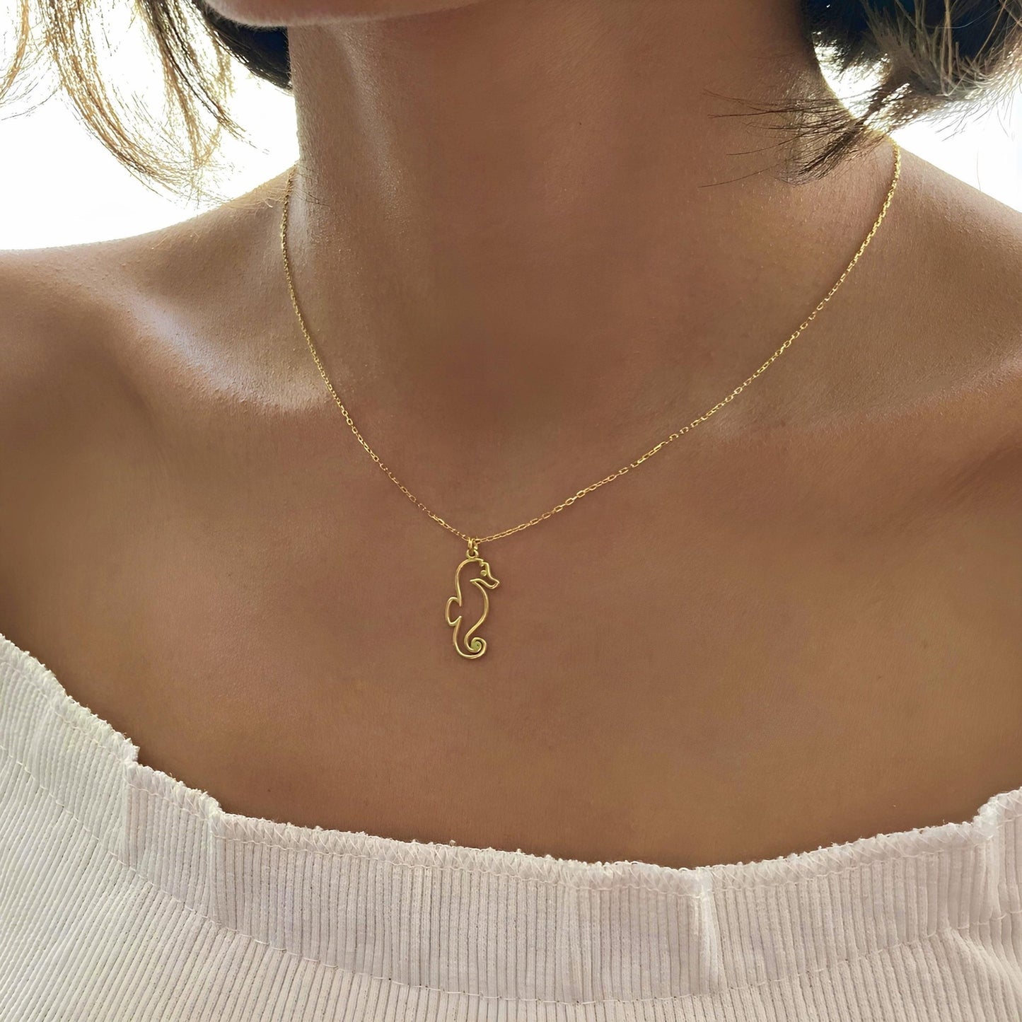 14 Ayar Altın Kaplama Denizatı Kolye: 925 Ayar Gümüş Deniz Temalı Minimal Kolye - Lisen Aksesuar