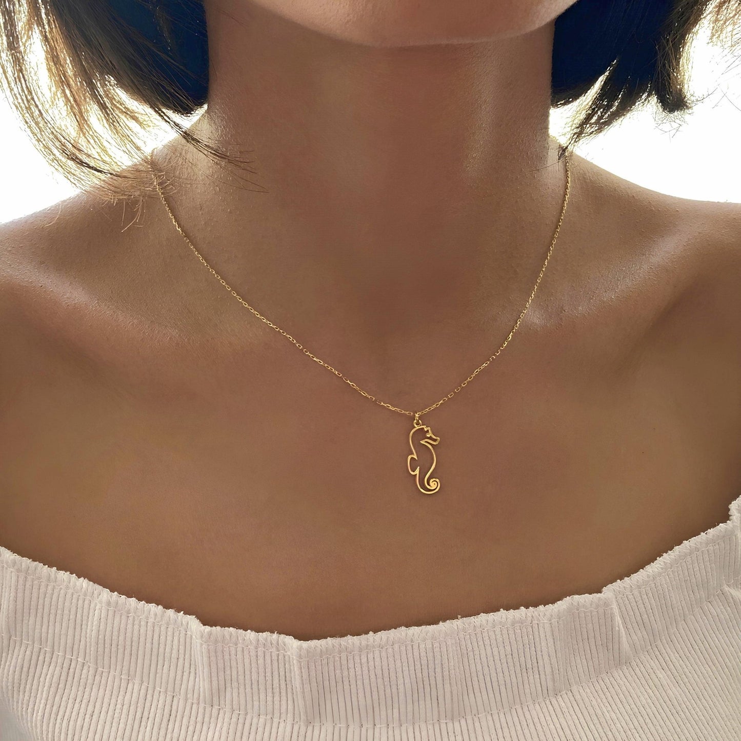 14 Ayar Altın Kaplama Denizatı Kolye: 925 Ayar Gümüş Deniz Temalı Minimal Kolye - Lisen Aksesuar