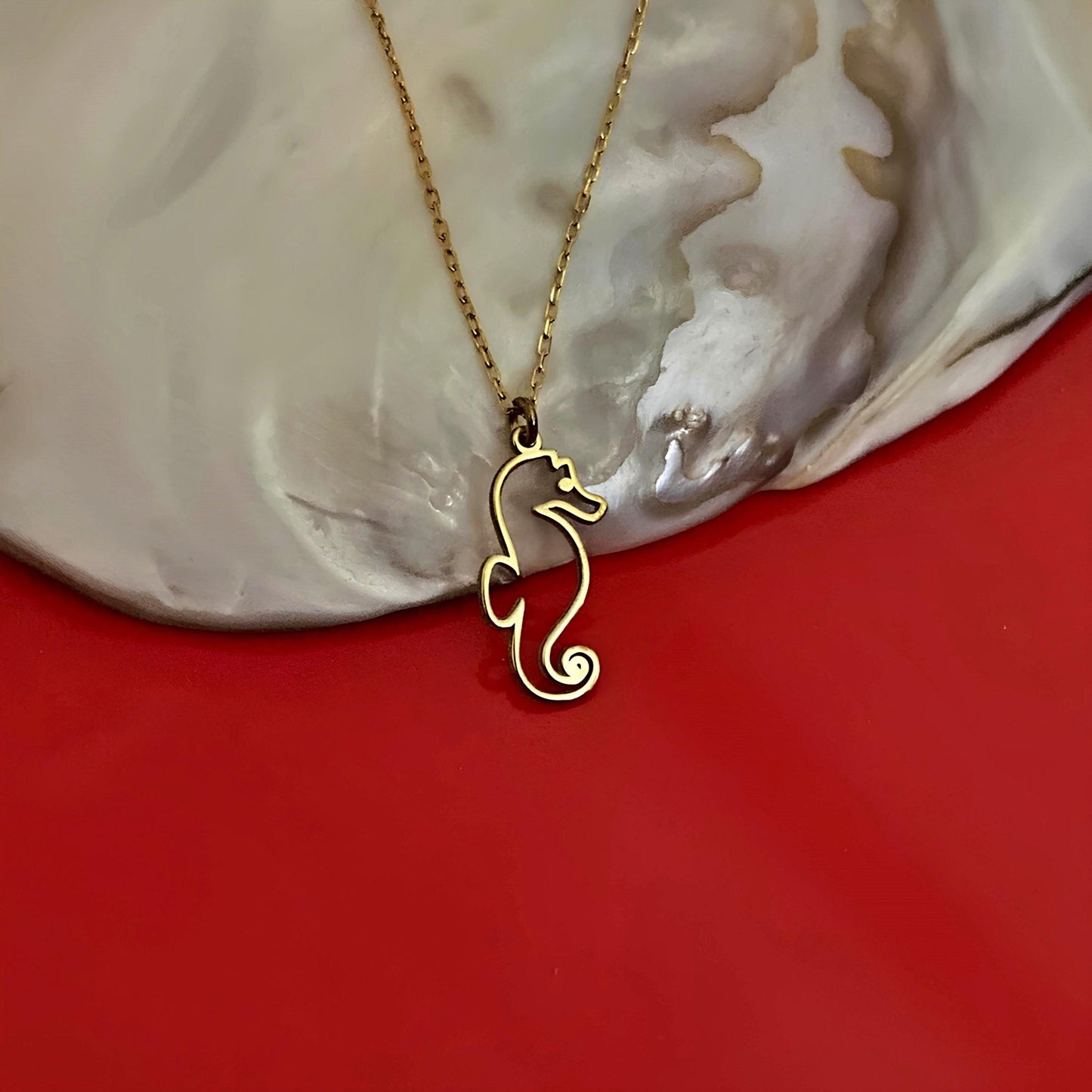 14 Ayar Altın Kaplama Denizatı Kolye: 925 Ayar Gümüş Deniz Temalı Minimal Kolye - Lisen Aksesuar