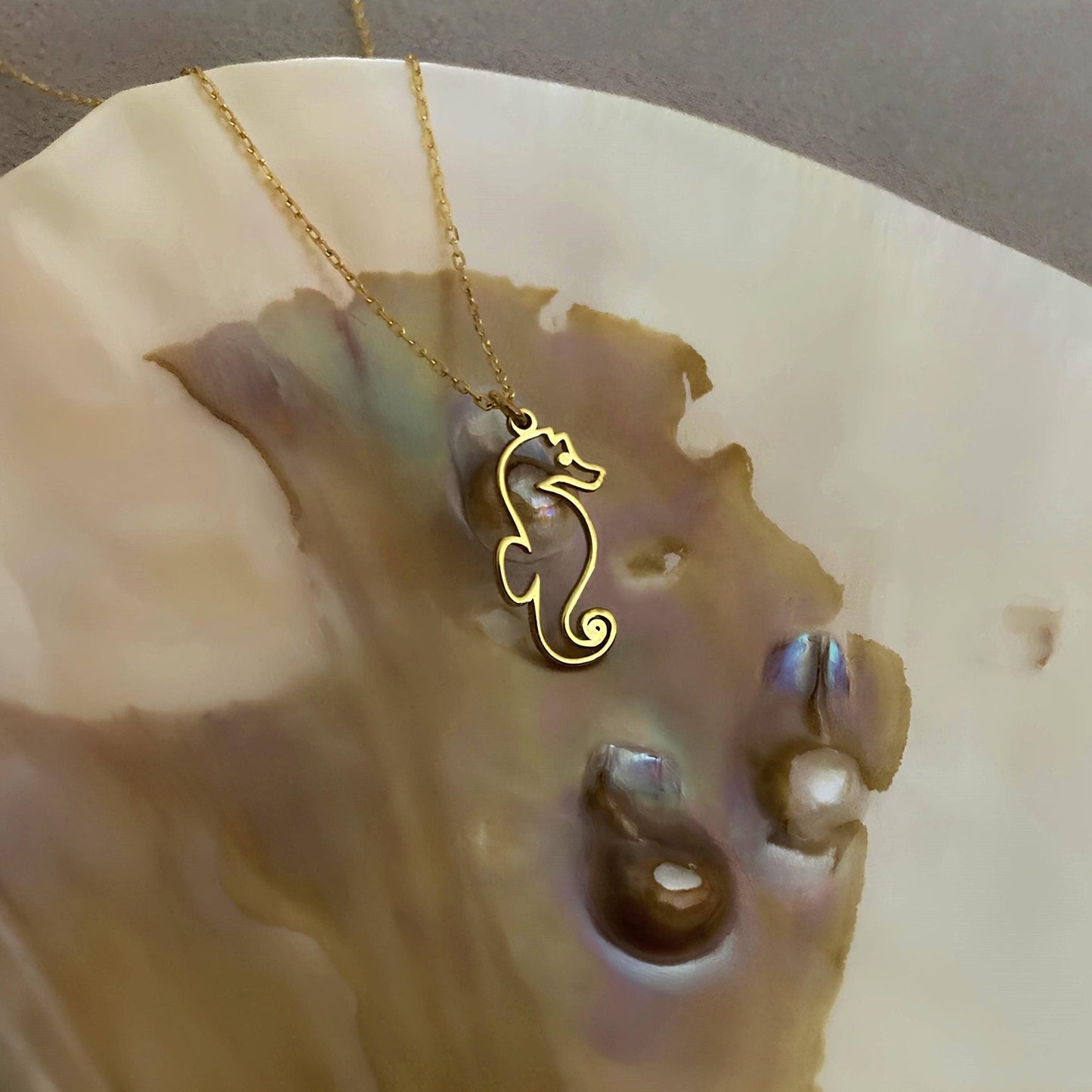 14 Ayar Altın Kaplama Denizatı Kolye: 925 Ayar Gümüş Deniz Temalı Minimal Kolye - Lisen Aksesuar