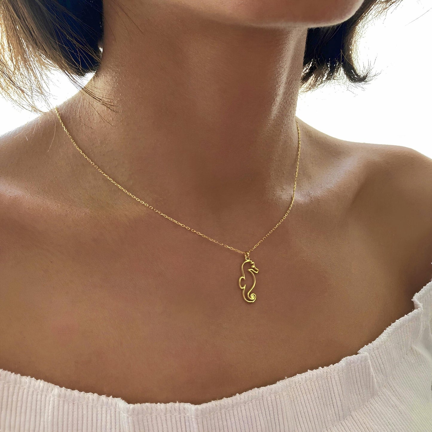 14 Ayar Altın Kaplama Denizatı Kolye: 925 Ayar Gümüş Deniz Temalı Minimal Kolye - Lisen Aksesuar