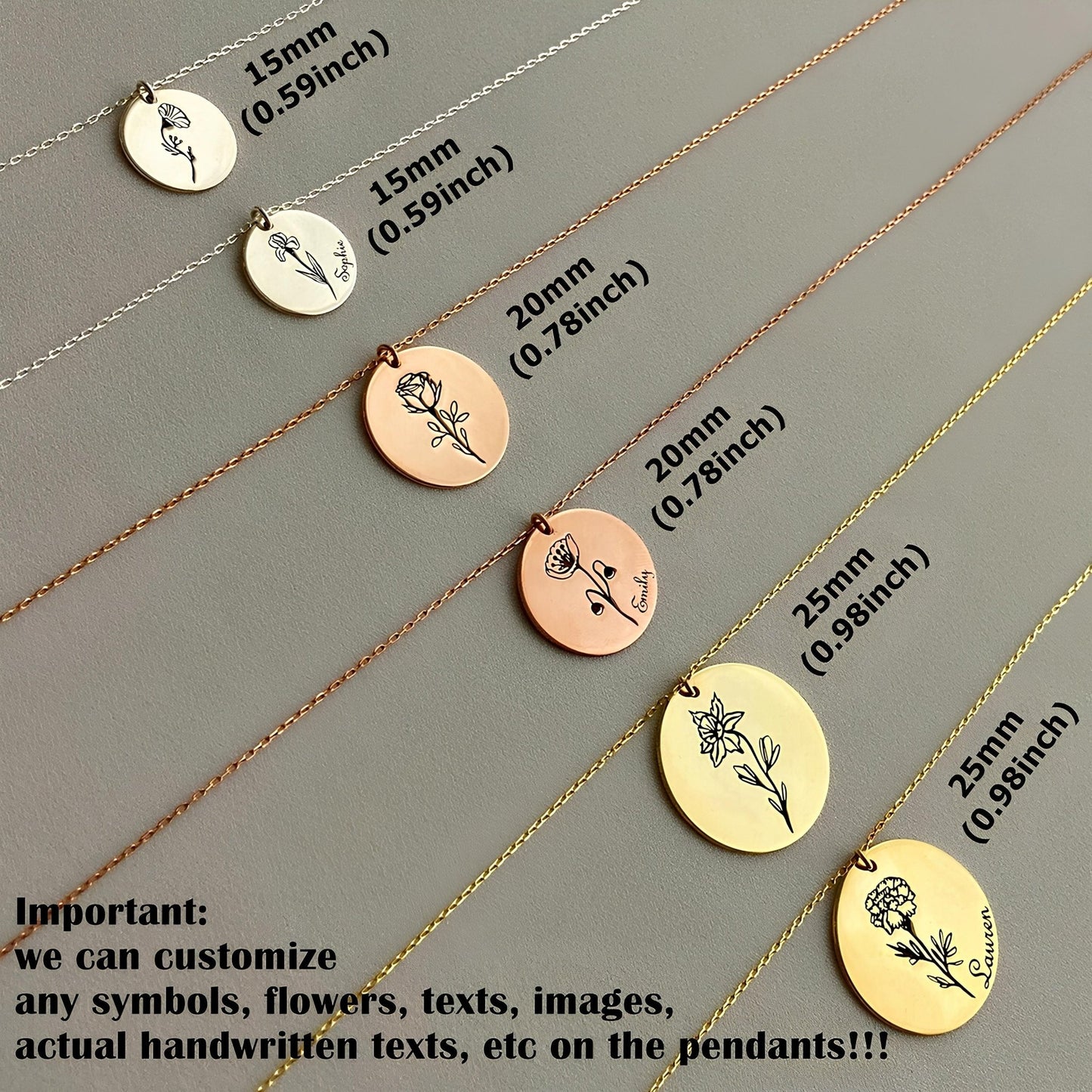 14 Ayar Altın Kaplama Doğum Çiçeği Kolye: 925 Ayar Gümüş Kişiye Özel Gravürlü Madalyon - Lisen Aksesuar
