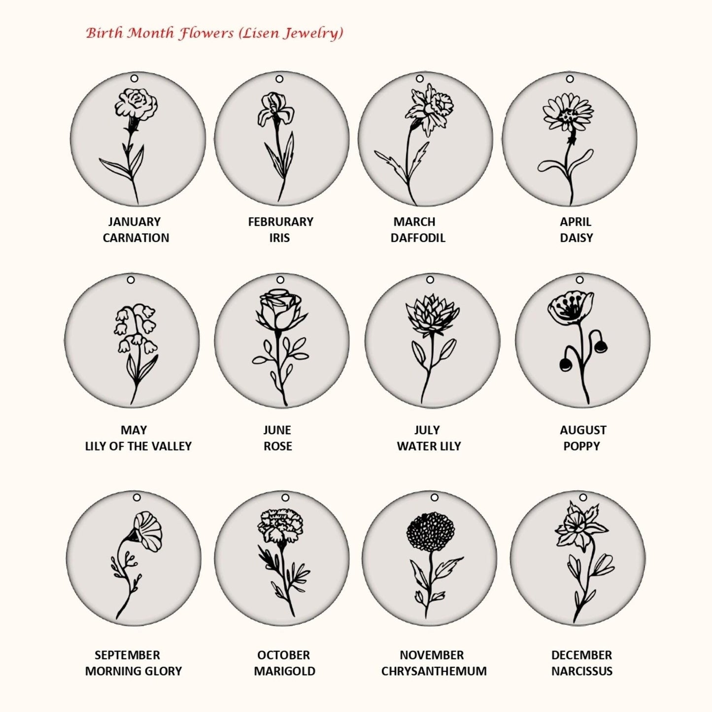 14 Ayar Altın Kaplama Doğum Çiçeği Kolye: 925 Ayar Gümüş Kişiye Özel Gravürlü Madalyon - Lisen Aksesuar