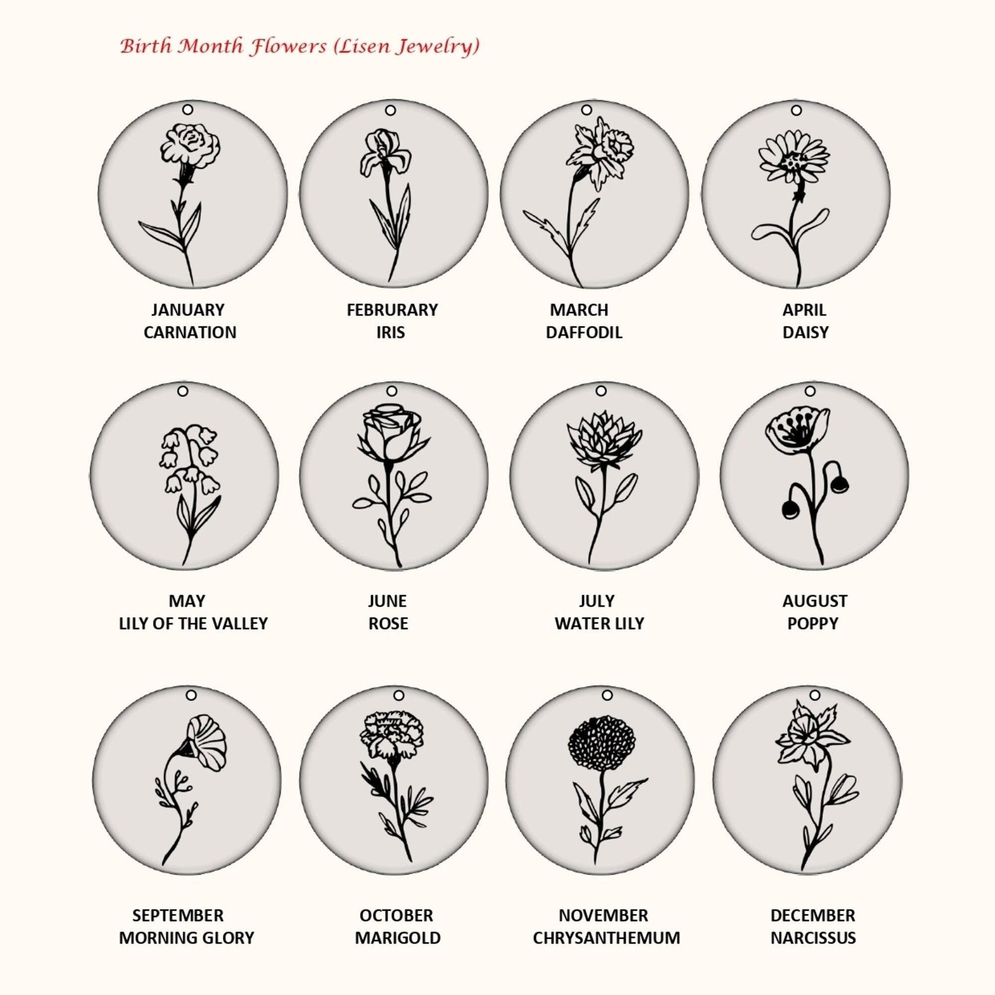 14 Ayar Altın Kaplama Doğum Çiçeği Kolye: 925 Ayar Gümüş Kişiye Özel Gravürlü Madalyon - Lisen Aksesuar