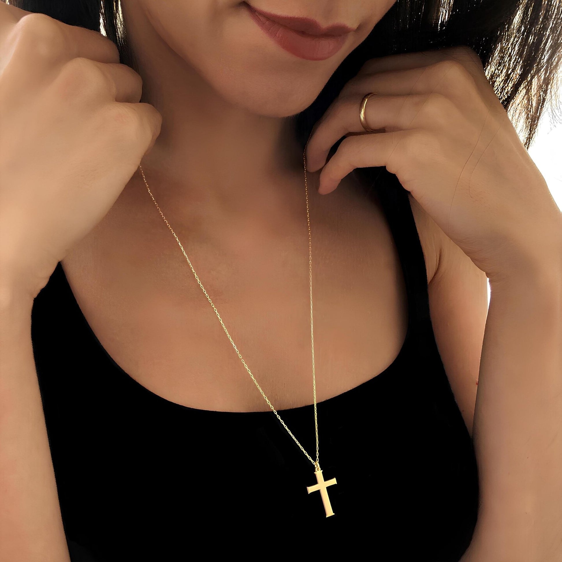 14 Ayar Altın Kaplama Haç Kolye: 925 Ayar Gümüş Kişiye Özel Hristiyan İnanç Kolyesi - Lisen Aksesuar