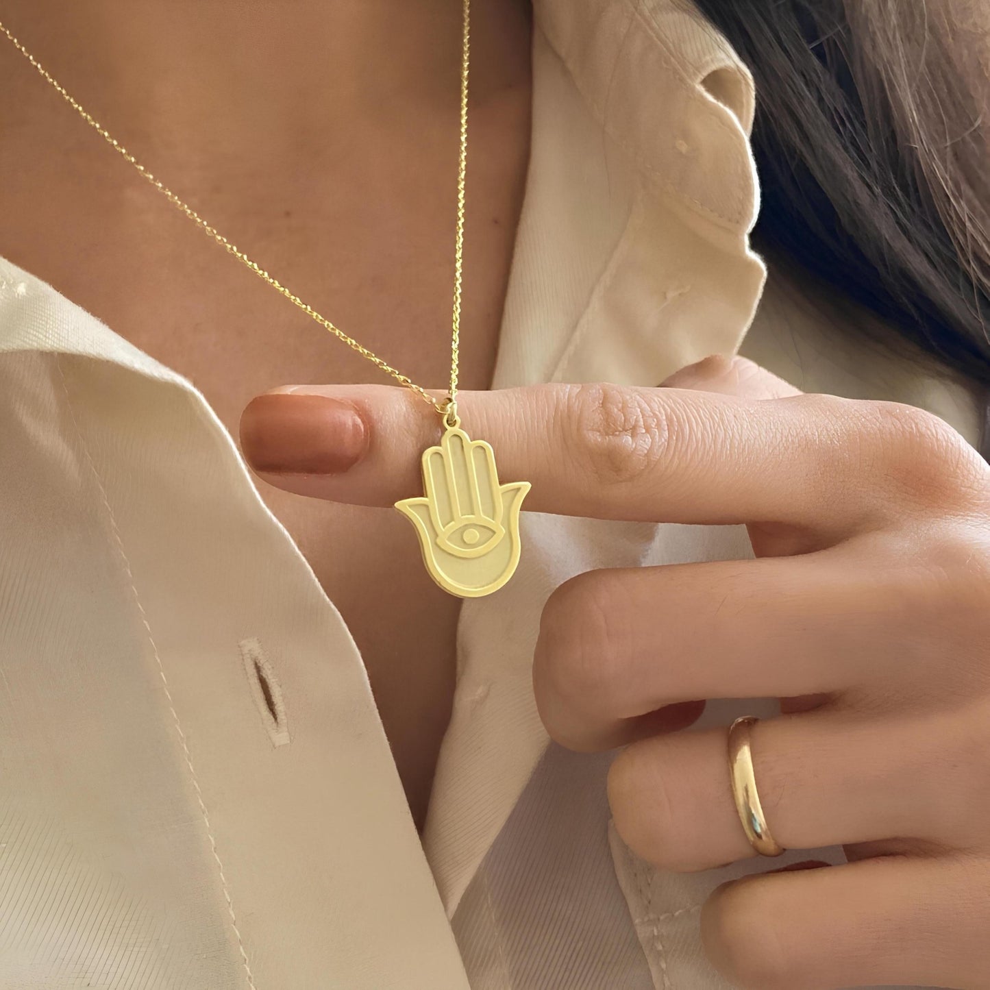 14 Ayar Altın Kaplama Hamsa Kolye – Nazar ve Koruma Sembolü - Lisen Jewelry