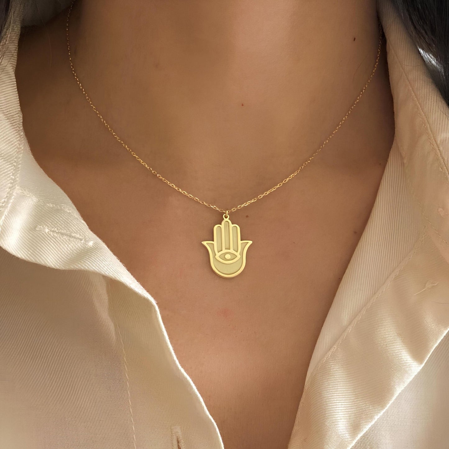 14 Ayar Altın Kaplama Hamsa Kolye – Nazar ve Koruma Sembolü - Lisen Jewelry