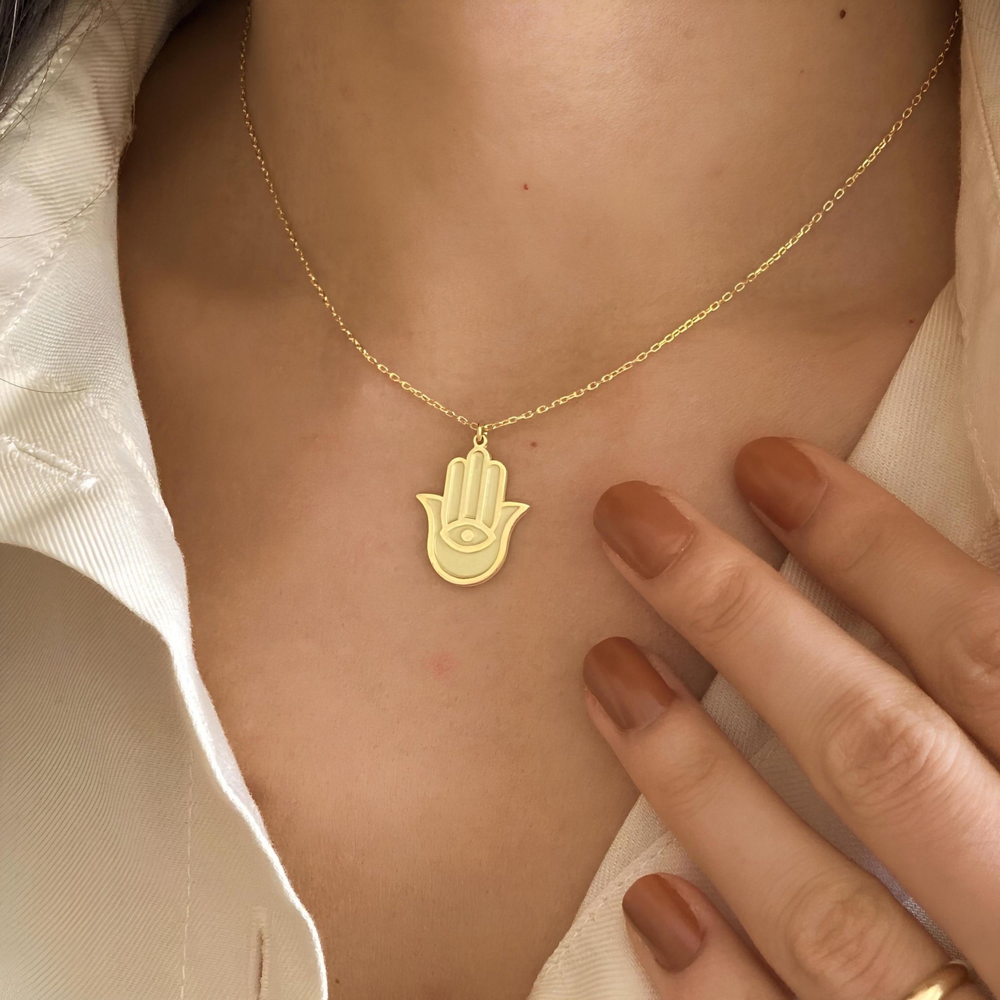 14 Ayar Altın Kaplama Hamsa Kolye – Nazar ve Koruma Sembolü - Lisen Jewelry