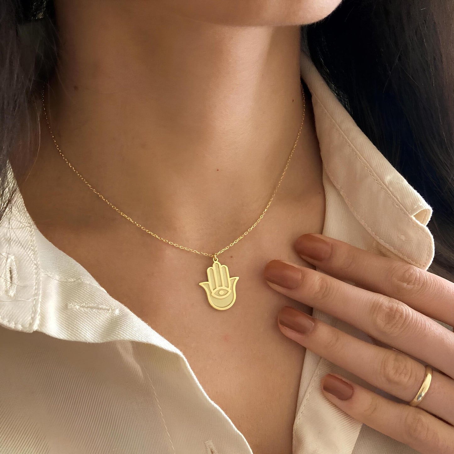 14 Ayar Altın Kaplama Hamsa Kolye – Nazar ve Koruma Sembolü - Lisen Jewelry