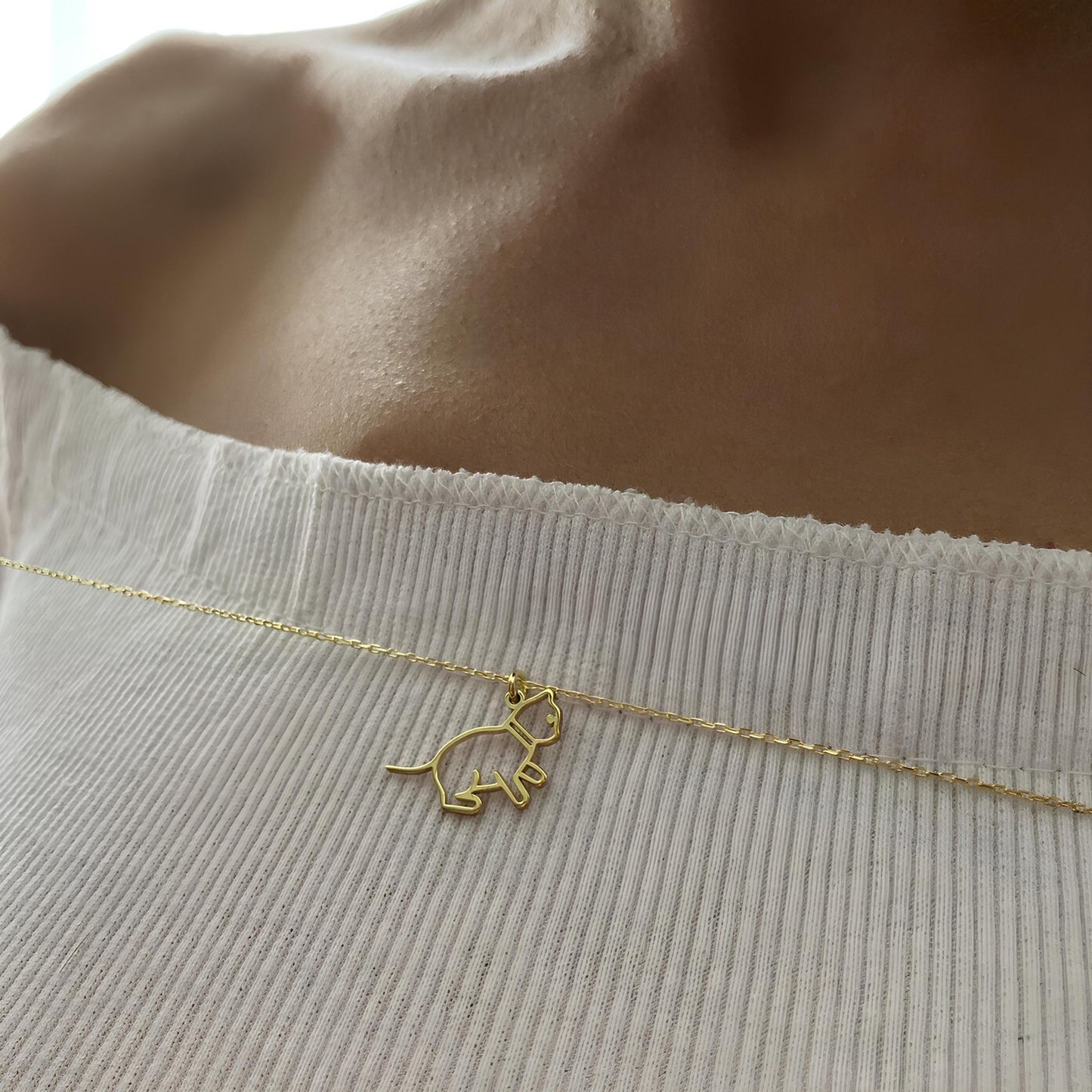 14 Ayar Altın Kaplama Kedi Kolye: 925 Ayar Gümüş Minimal Evcil Hayvan Kolyesi - Lisen Aksesuar