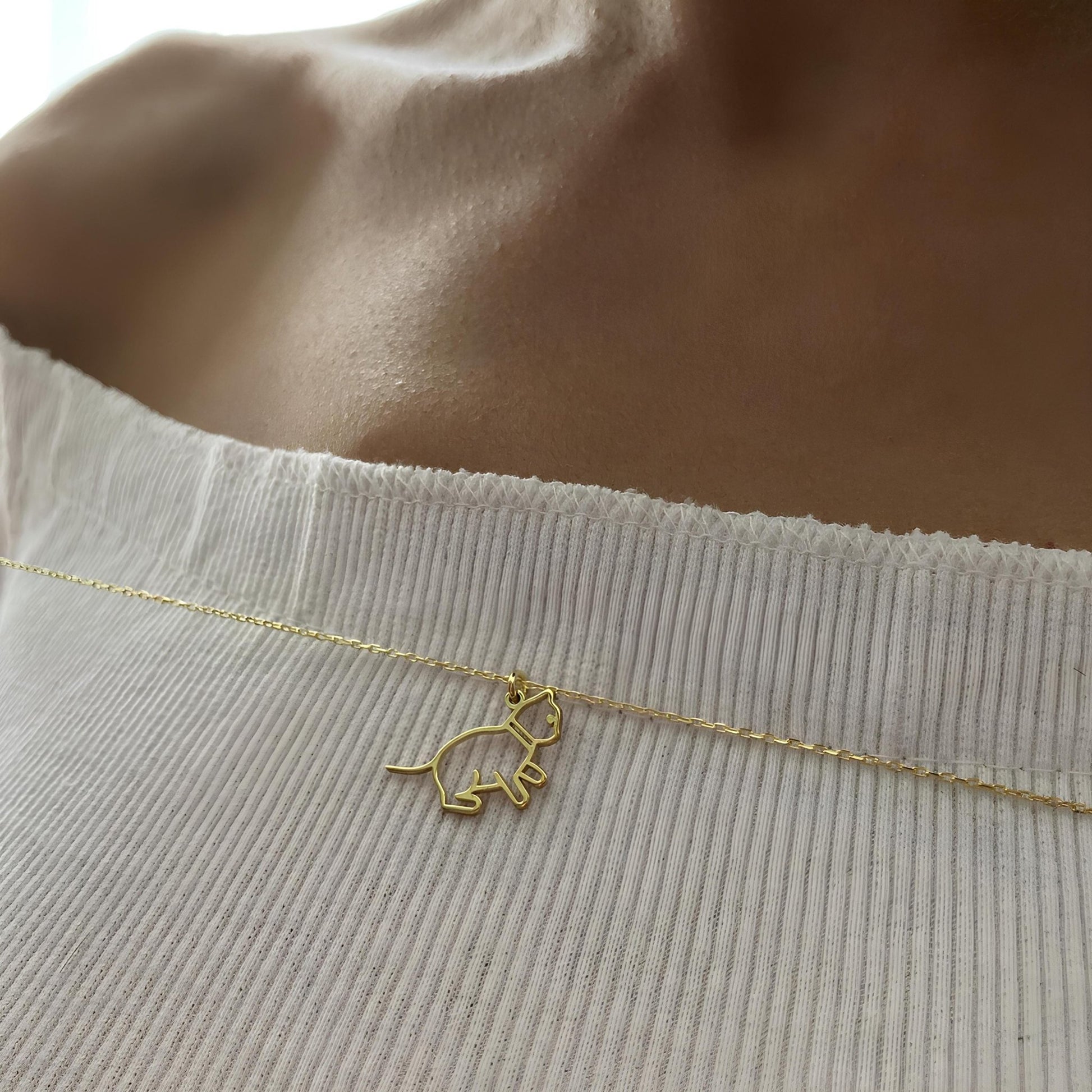 14 Ayar Altın Kaplama Kedi Kolye: 925 Ayar Gümüş Minimal Evcil Hayvan Kolyesi - Lisen Aksesuar