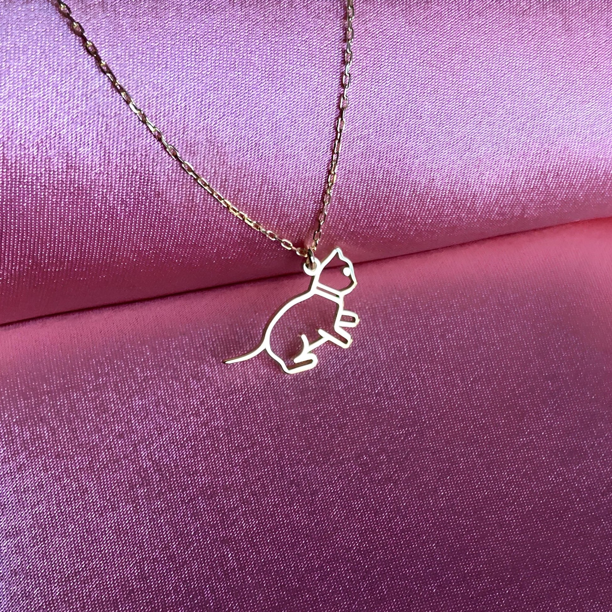 14 Ayar Altın Kaplama Kedi Kolye: 925 Ayar Gümüş Minimal Evcil Hayvan Kolyesi - Lisen Aksesuar