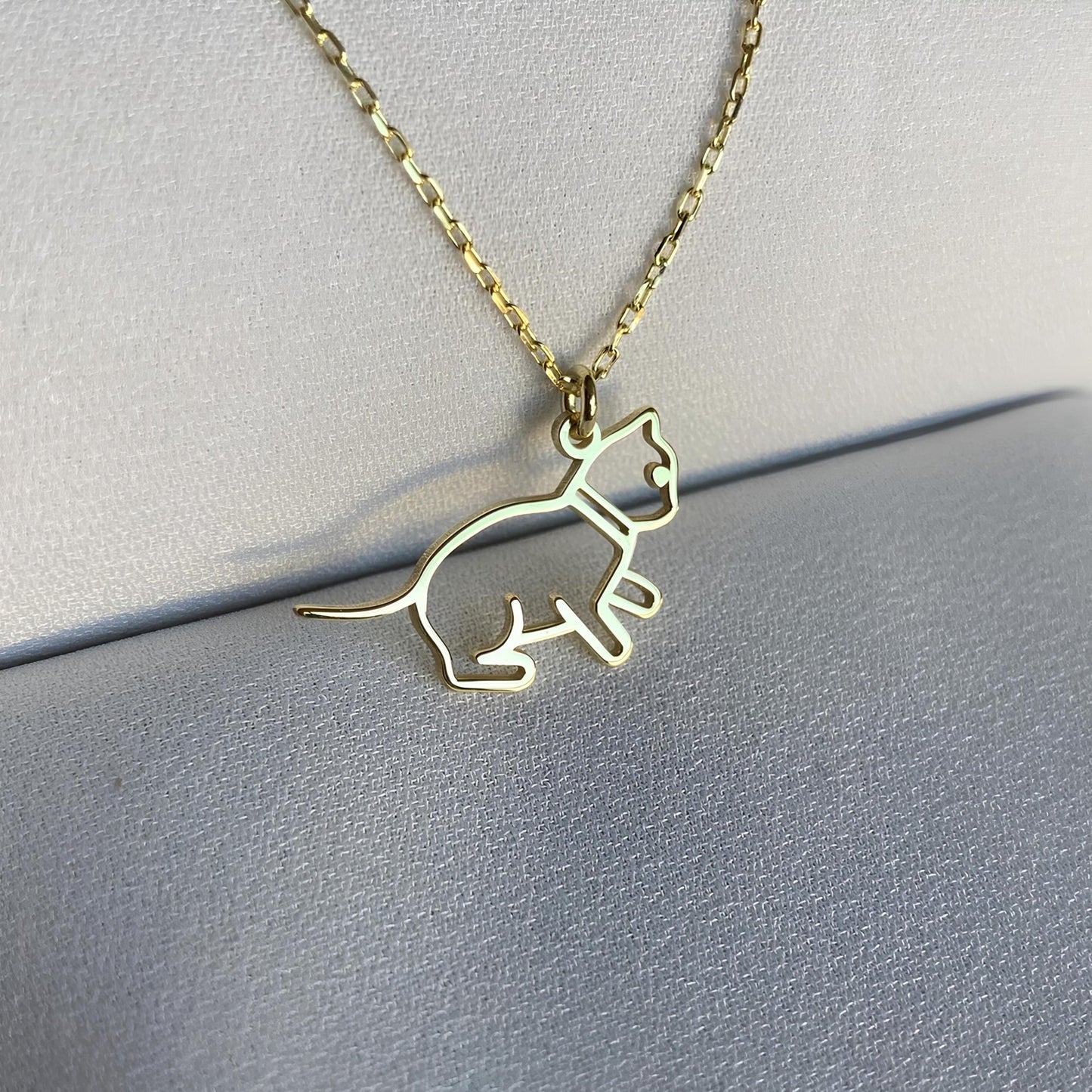 14 Ayar Altın Kaplama Kedi Kolye: 925 Ayar Gümüş Minimal Evcil Hayvan Kolyesi - Lisen Aksesuar
