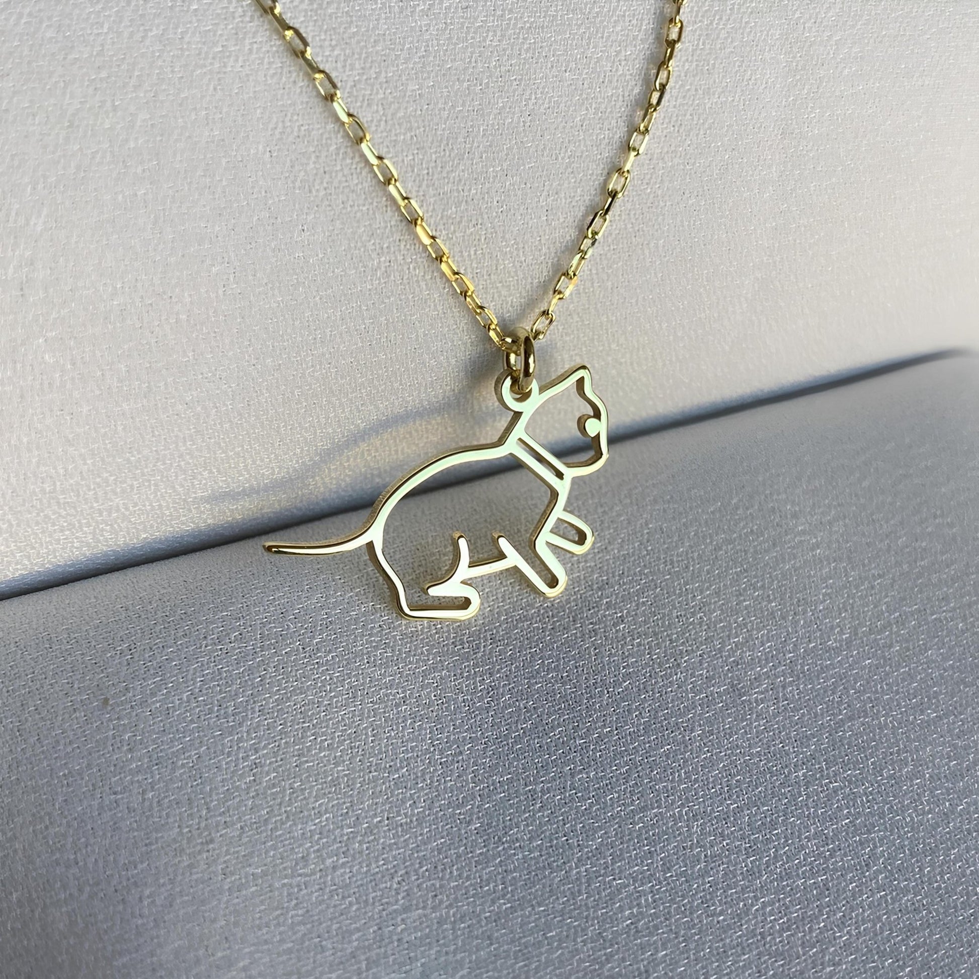 14 Ayar Altın Kaplama Kedi Kolye: 925 Ayar Gümüş Minimal Evcil Hayvan Kolyesi - Lisen Aksesuar