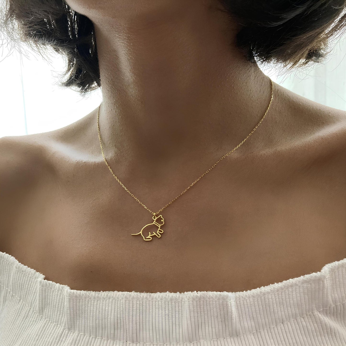 14 Ayar Altın Kaplama Kedi Kolye: 925 Ayar Gümüş Minimal Evcil Hayvan Kolyesi - Lisen Aksesuar