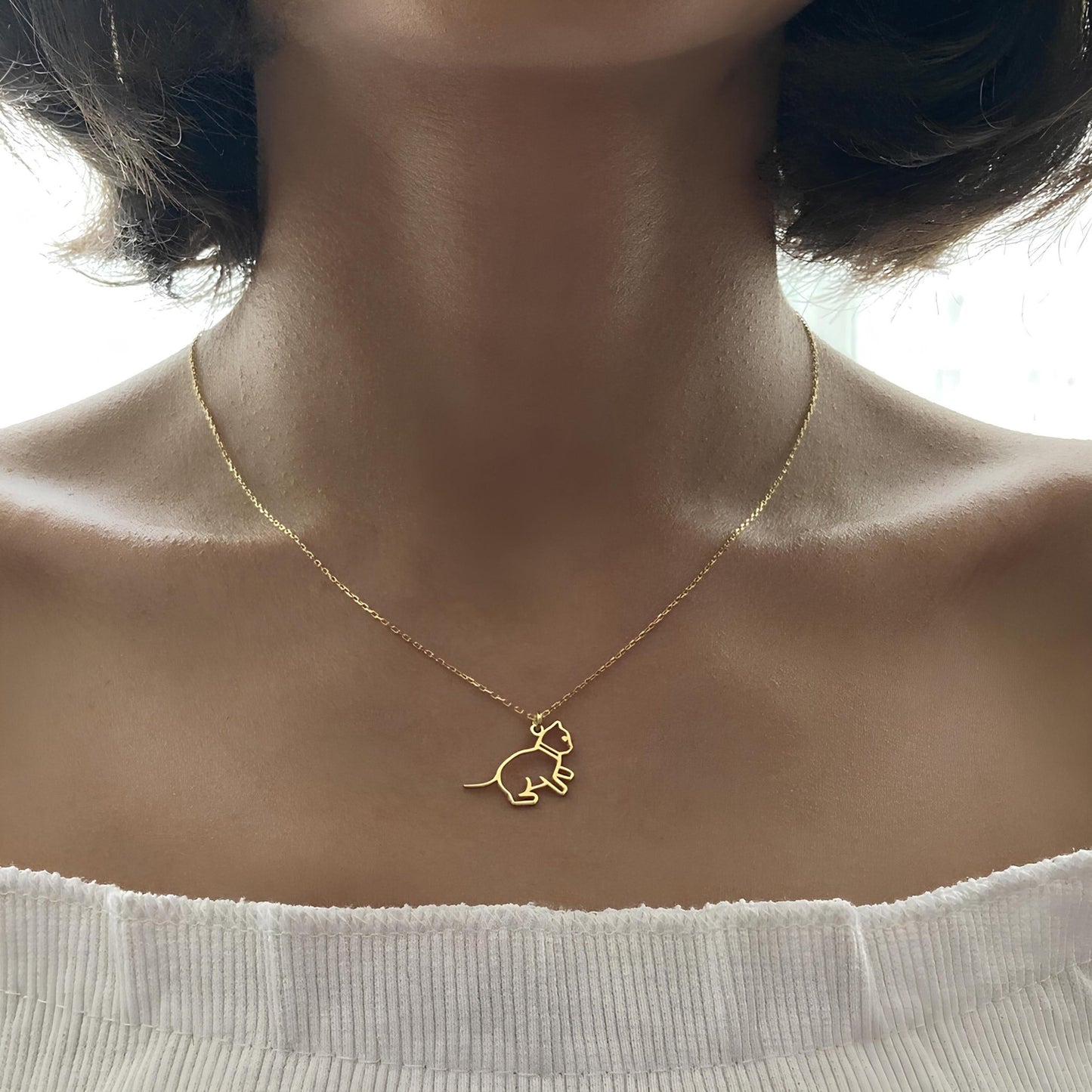 14 Ayar Altın Kaplama Kedi Kolye: 925 Ayar Gümüş Minimal Evcil Hayvan Kolyesi - Lisen Aksesuar