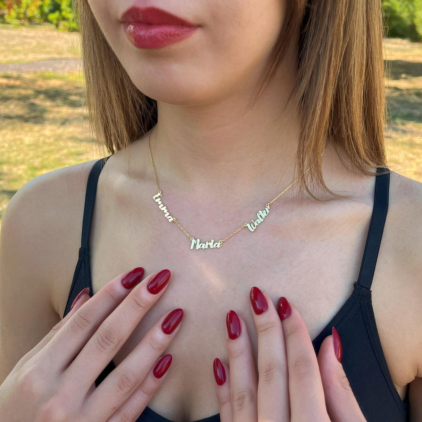 14 Ayar Altın Kaplama Kişiselleştirilmiş Çoklu İsim Kolye – 925 Ayar Gümüş Zarif ve Anlamlı Takı - Lisen Aksesuar