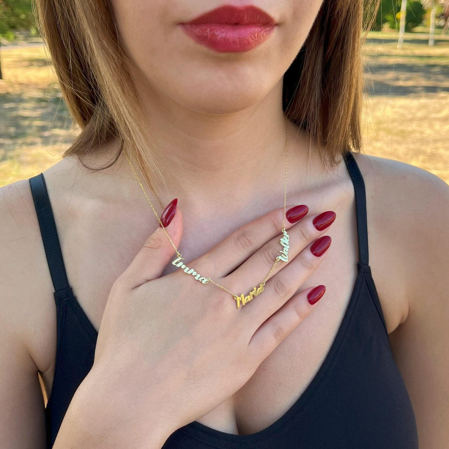 14 Ayar Altın Kaplama Kişiselleştirilmiş Çoklu İsim Kolye – 925 Ayar Gümüş Zarif ve Anlamlı Takı - Lisen Aksesuar