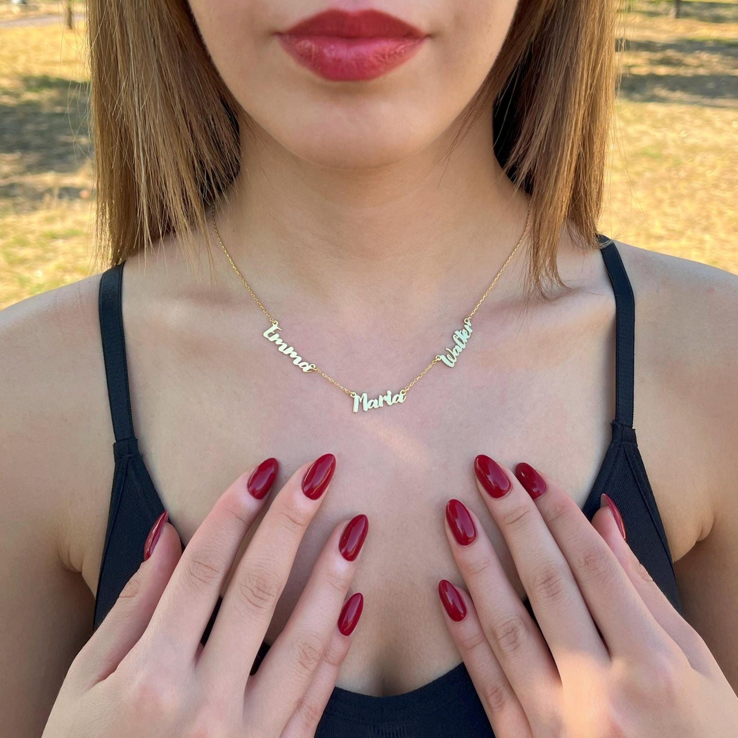 14 Ayar Altın Kaplama Kişiselleştirilmiş Çoklu İsim Kolye – 925 Ayar Gümüş Zarif ve Anlamlı Takı - Lisen Aksesuar