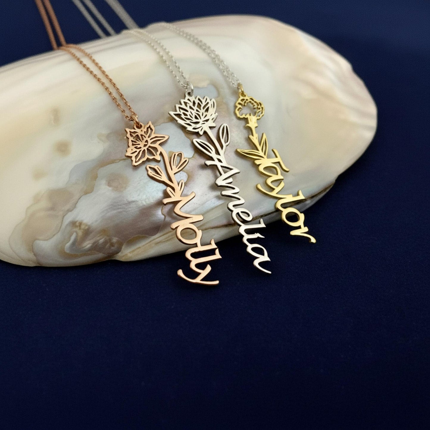 14 Ayar Altın Kaplama Kişiye Özel Doğum Çiçeği İsimli Kolye: 925 Ayar Gümüş Zarif ve Anlamlı Hediye - Lisen Aksesuar