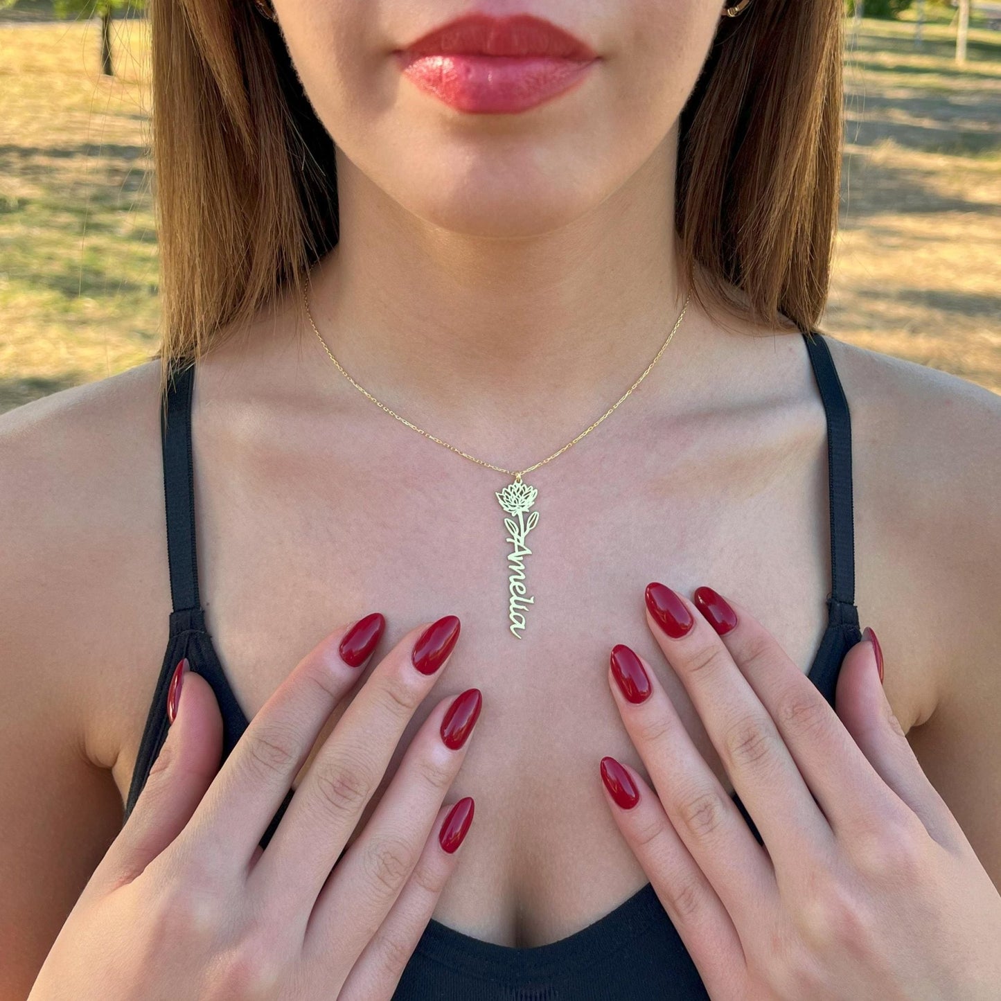 14 Ayar Altın Kaplama Kişiye Özel Doğum Çiçeği İsimli Kolye: 925 Ayar Gümüş Zarif ve Anlamlı Hediye - Lisen Aksesuar