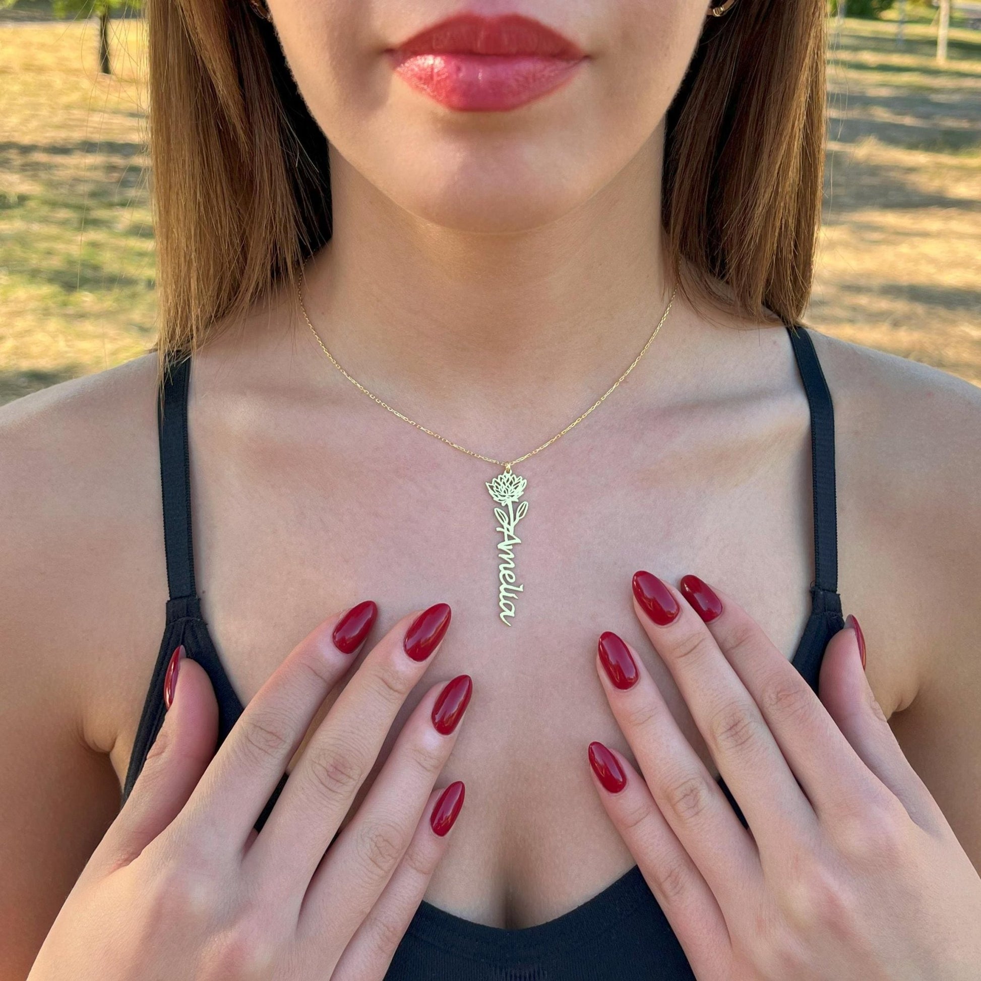 14 Ayar Altın Kaplama Kişiye Özel Doğum Çiçeği İsimli Kolye: 925 Ayar Gümüş Zarif ve Anlamlı Hediye - Lisen Aksesuar