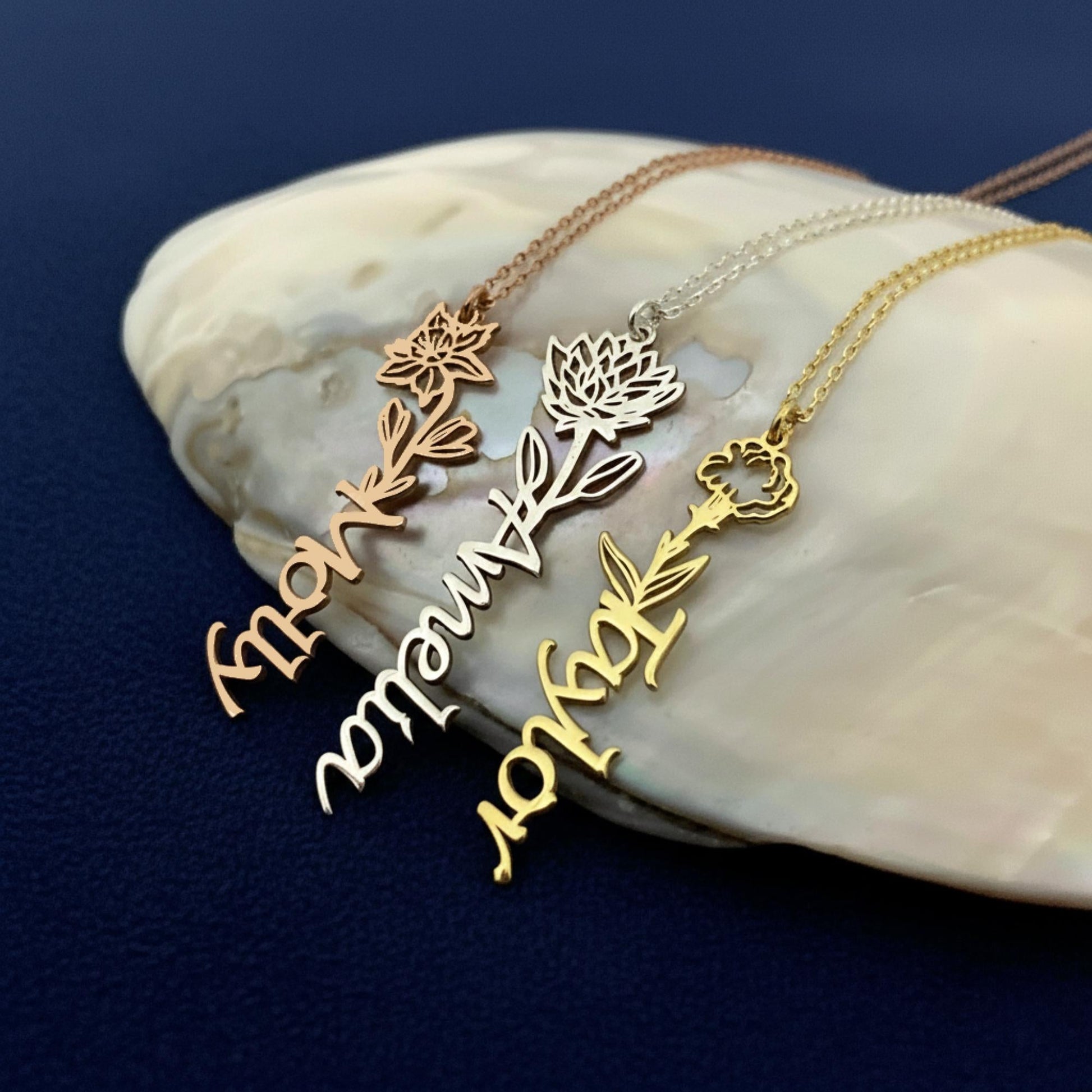 14 Ayar Altın Kaplama Kişiye Özel Doğum Çiçeği İsimli Kolye: 925 Ayar Gümüş Zarif ve Anlamlı Hediye - Lisen Aksesuar